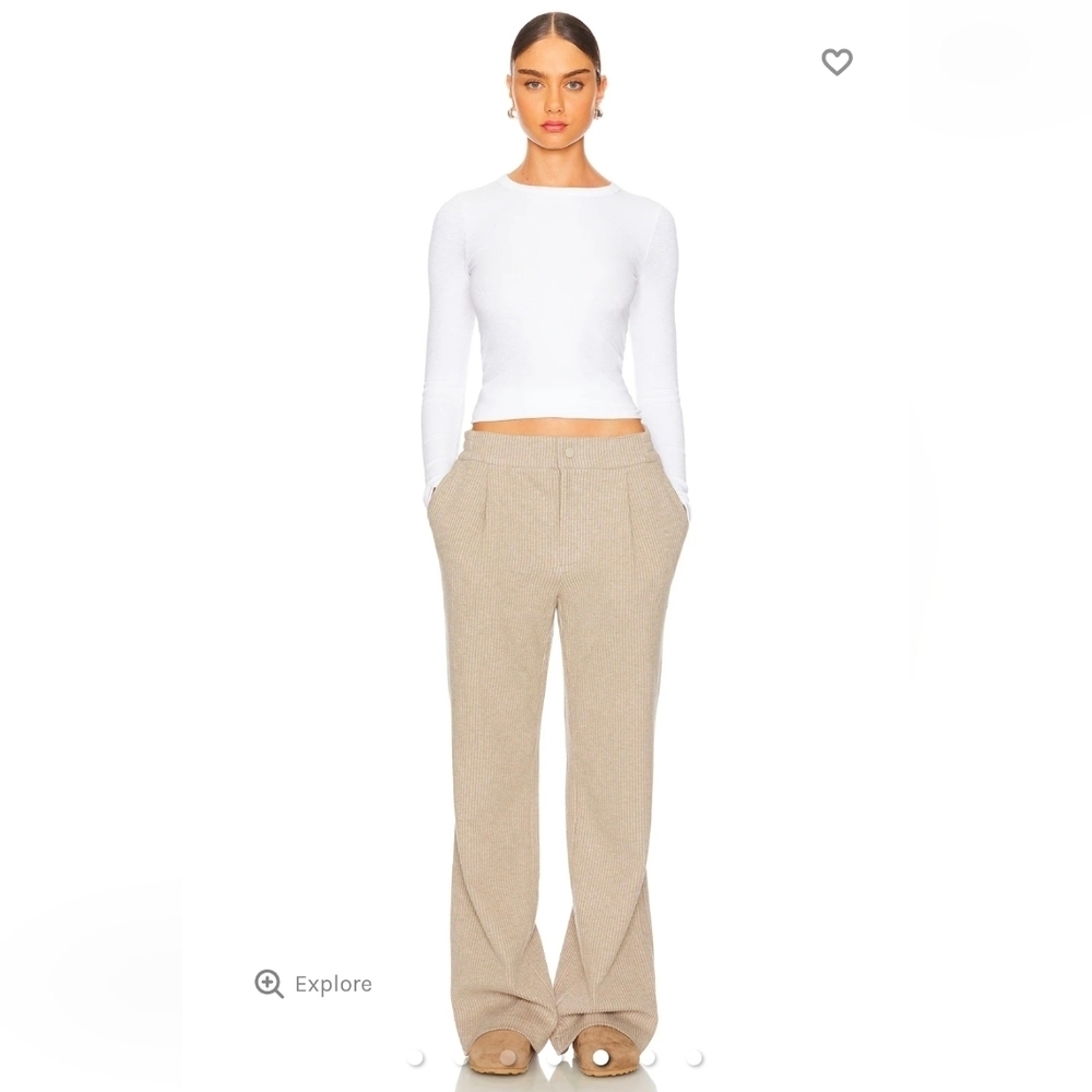 Varley Abedeen Ribbed Cream Straight Leg Cord Sweat Cotton Blend Pants Pockets